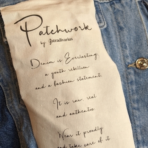 Patchwork by Stradivarius Oversized Two Tone Wash Denim Jacket size Small - Picture 5 of 14